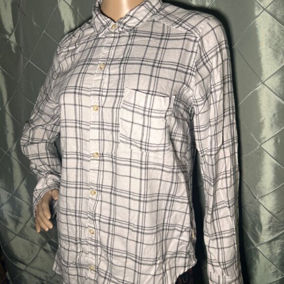 Hollister Women Small White Gray‎ Plaid Boyfriend Fit Long Sleeved Button Down - Picture 2 of 7